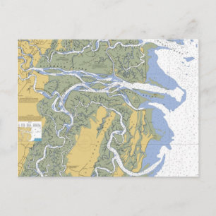 Altamaha River, Darien, GA Nautical Chart Postcard Vykort