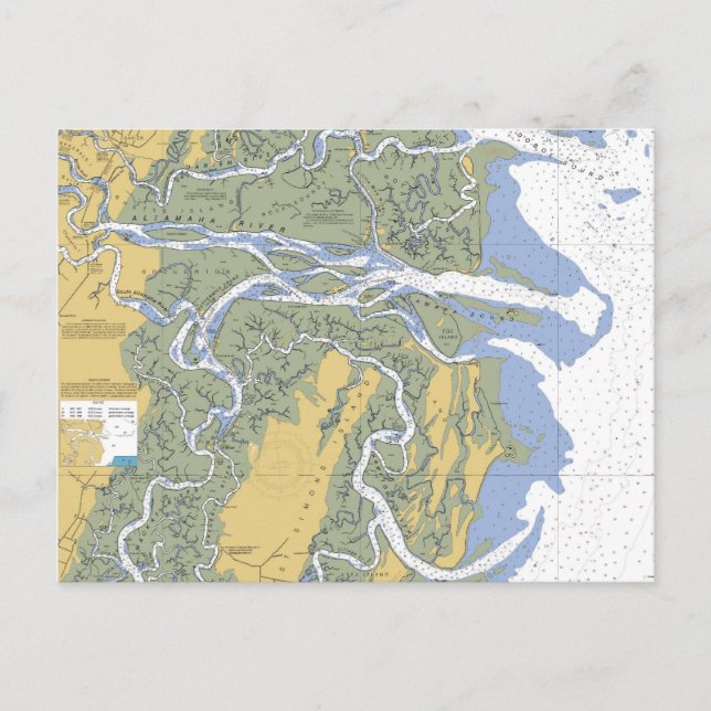 Altamaha River, Darien, GA Nautical Chart Postcard Vykort (Framsida)