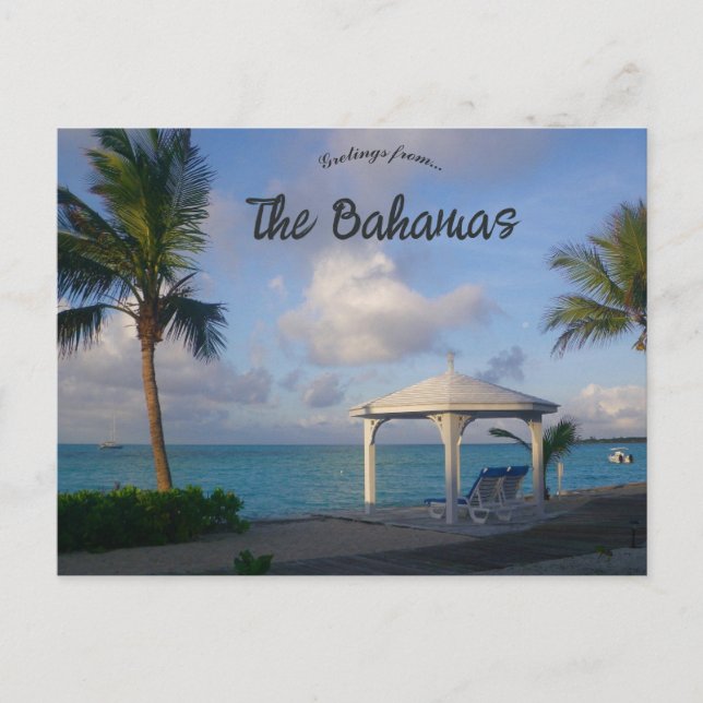 Altanhyttdäck på en strand i Bahamas Vykort (Framsida)