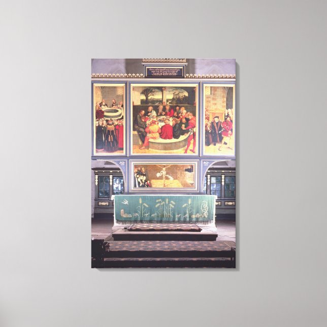 Altar med en Triptych-bild Canvastryck (Framsida)