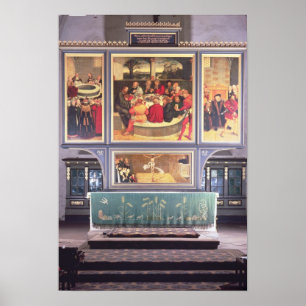 Altare med en Triptych som visar Poster