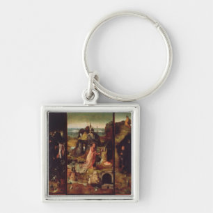 Altarpiece av enslingarna (olja på panel) fyrkantig silverfärgad nyckelring