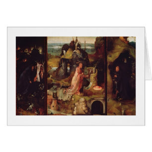 Altarpiece av enslingarna (olja på panel) hälsningskort