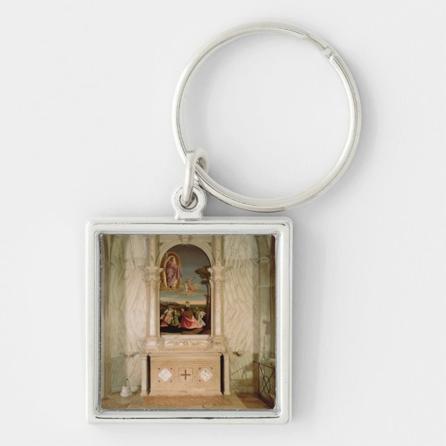 Altarpiece för St. Christina Fyrkantig Silverfärgad Nyckelring (Framsidan)