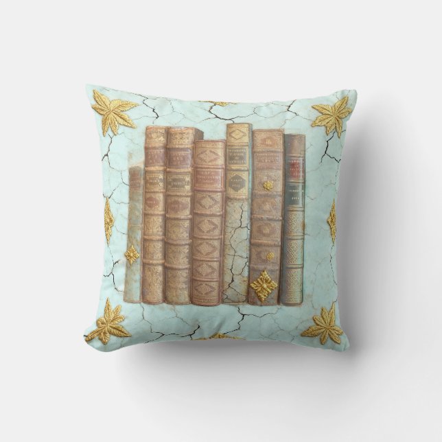 Alte Bücher - goldene Blätter - mint |  Kudde (Framsida)