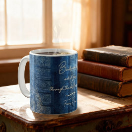 Alte Bücher - goldene Ornamente - blau  |  Kaffemugg