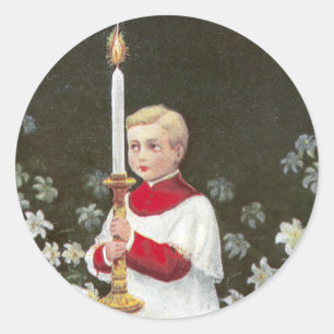 Alter Boy Bearing Candle Vintage Påsk Runt Klistermärke