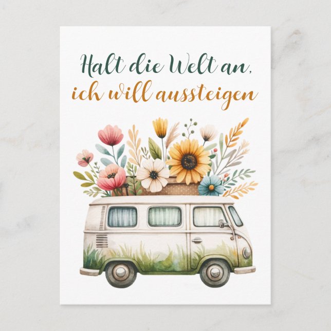 Alter Van mit Blumen- Hippiebus mit Blumen Vykort (Framsida)