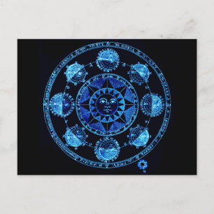 Altered Light Blue Zodiac Sol Eclipses Vykort