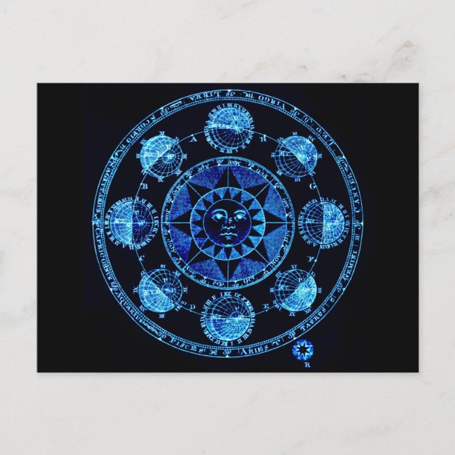 Altered Light Blue Zodiac Sol Eclipses Vykort (Framsida)
