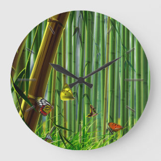 Alternativ för bambu & Butterfly Art 1-väggur Stor Klocka