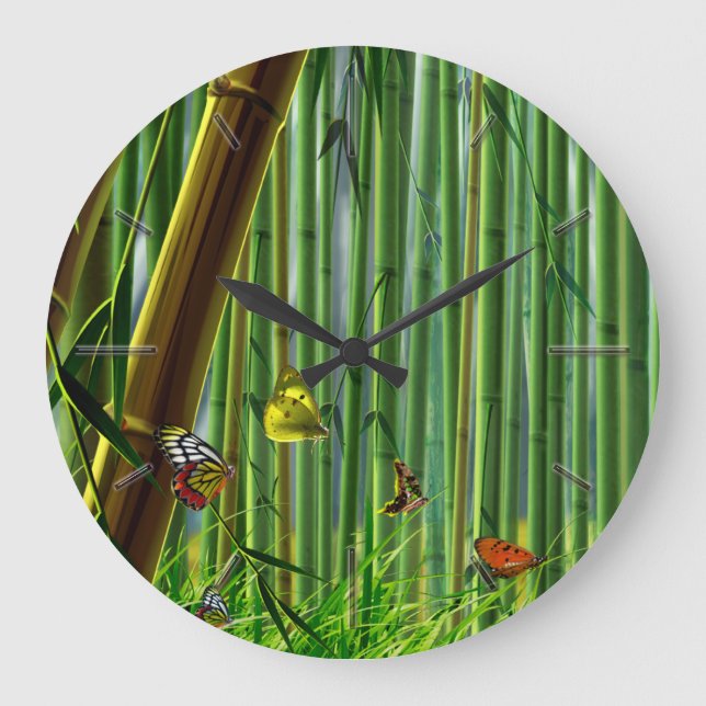 Alternativ för bambu & Butterfly Art 1-väggur Stor Klocka (Framsida)