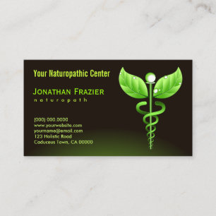 Alternativ medicin Naturopath Grönt Caduceus Visitkort