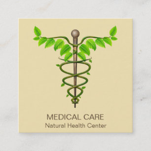 Alternativ medicinsk Caduceus Grönt Lövs Beige Fyrkantigt Visitkort
