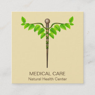Alternativ medicinsk Caduceus Grönt Lövs Beige Fyrkantigt Visitkort