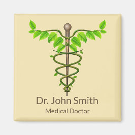 Alternativ medicinsk Caduceus Grönt Lövs Beige Magnet