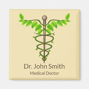 Alternativ medicinsk Caduceus Grönt Lövs Beige Magnet