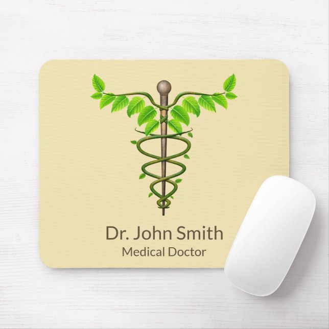 Alternativ medicinsk Caduceus Grönt Lövs Beige Musmatta (Med mus)