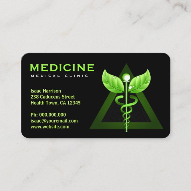 Alternativ medicinsk Grönt Caduceus Black Bizcards Visitkort (Framsida)