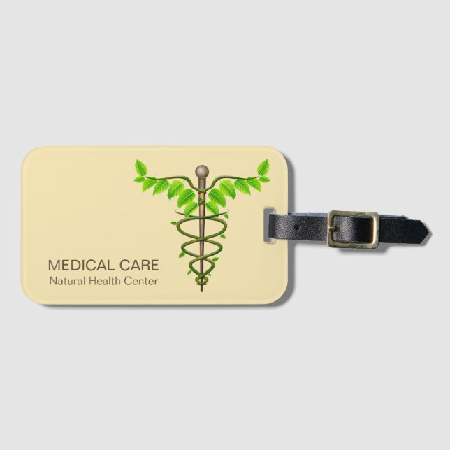Alternativ Medicinsk Kaduceus Gröna blad Beige Bagagebricka (Framsida horisontal)