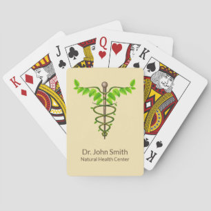 Alternativ Medicinsk Kaduceus Gröna blad Beige Casinokort