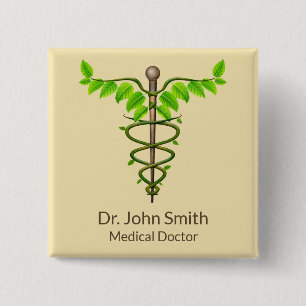 Alternativ Medicinsk Kaduceus Gröna blad Beige Knapp