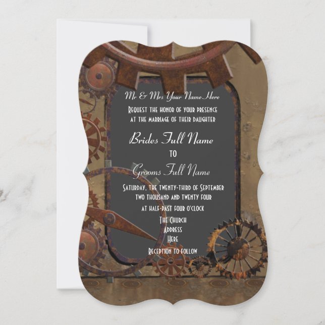 Alternativ steampunk bröllop inbjudningar (Framsida)