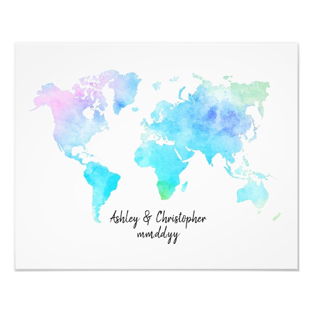 Alternativ utskrift av Watercolor World Map Guest  Fototryck (Framsidan)