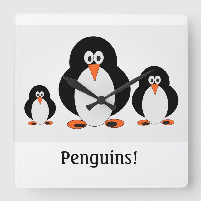 Alternativet Penguins Wall Clock med anpassningsba Fyrkantig Klocka (Framsida)