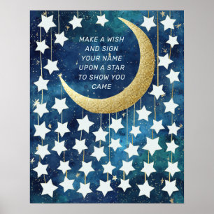 Alternativt Måne & Stars Baby Shower Guest Bok Poster