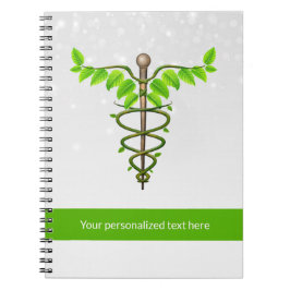 Alternativt medicinskt Caduceus Grönt Löv White Anteckningsbok