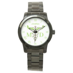 Alternativt medicinskt Caduceus Grönt Löv White Armbandsur