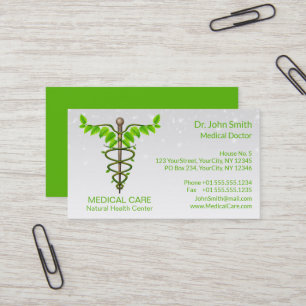 Alternativt medicinskt Caduceus Grönt Löv White Visitkort