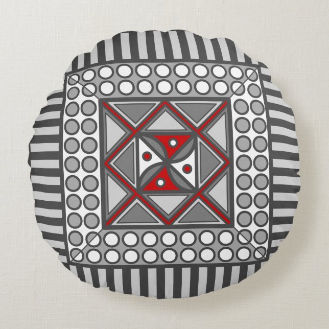 Alternerande geometrisk rund kudde (Framsidan)