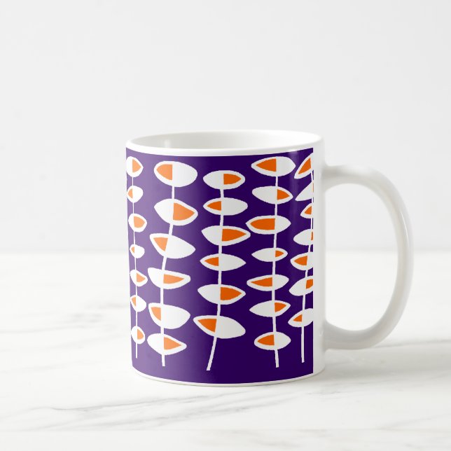 Alternerande Löv - Vit och Orange på djup Lila Kaffemugg (Höger)