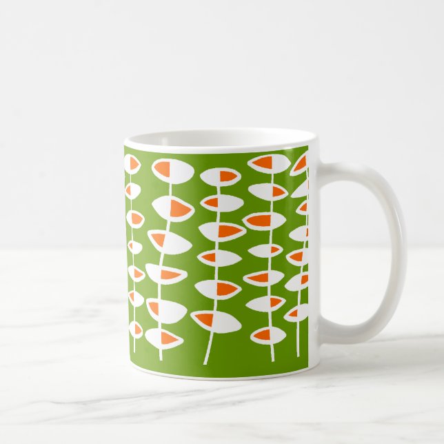 Alternerande Löv - Vit och Orange på Grönt 669900 Kaffemugg (Höger)