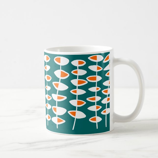 Alternerande Löv - Vit och Orange på Teal 006666 Kaffemugg (Höger)