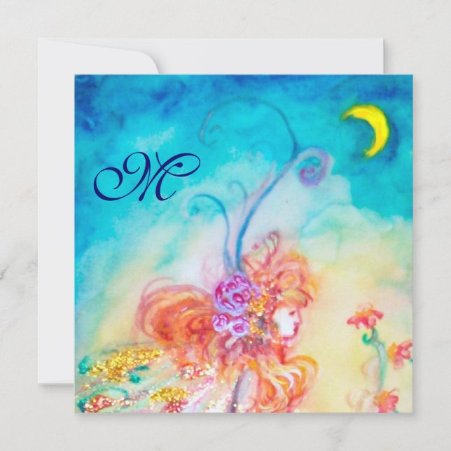 ALTHEA BLOMFAIRY Monogram Rosa Blå Gnistrande Inbjudningar (Framsida)