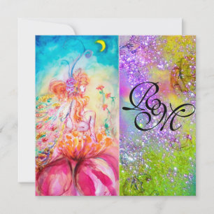 ALTHEA/Flower Fairy,Grönt Lila Sparkles Monogram Inbjudningar