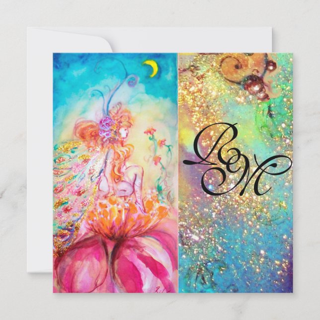 Althea, miniatyrdiagram av rosa blått gult grönt inbjudningar (Framsida)