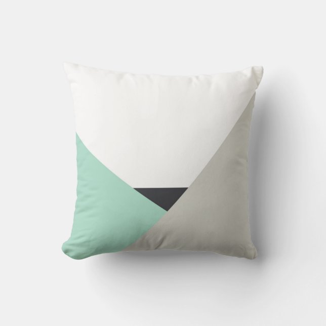 Althea Mint & Grått Abstrakt Färg Block Pillow Kudde (Framsida)