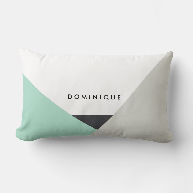 Althea Mint & Grått Abstrakt Personlig Pillow Lumbarkudde (Framsida)