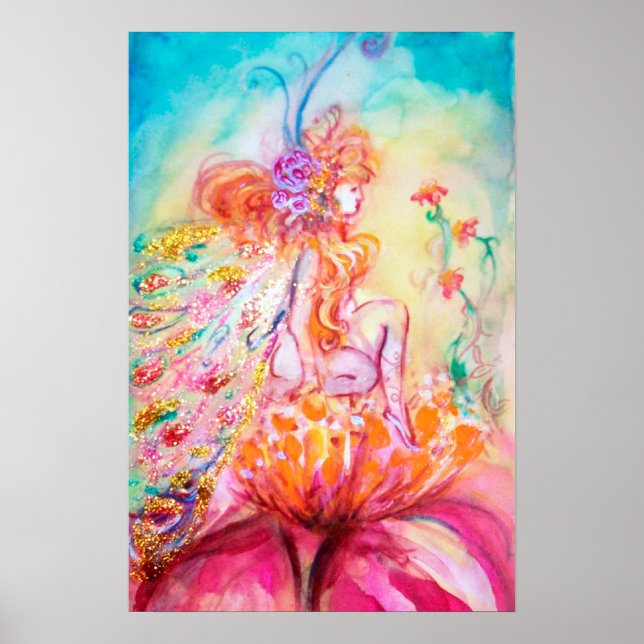 ALTHEA /Whimsical Älv på den Rosa Blomman Poster (Framsidan)