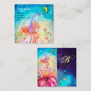 ALTHEA/Whimsical Fairy on Rosa Flower Monogram Fyrkantigt Visitkort