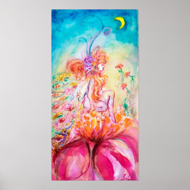 ALTHEA /Whimsical Fairy on Rosa Flower Poster (Framsidan)