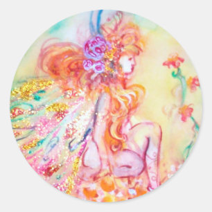 ALTHEA /Whimsical Fairy on Rosa Flower Runt Klistermärke