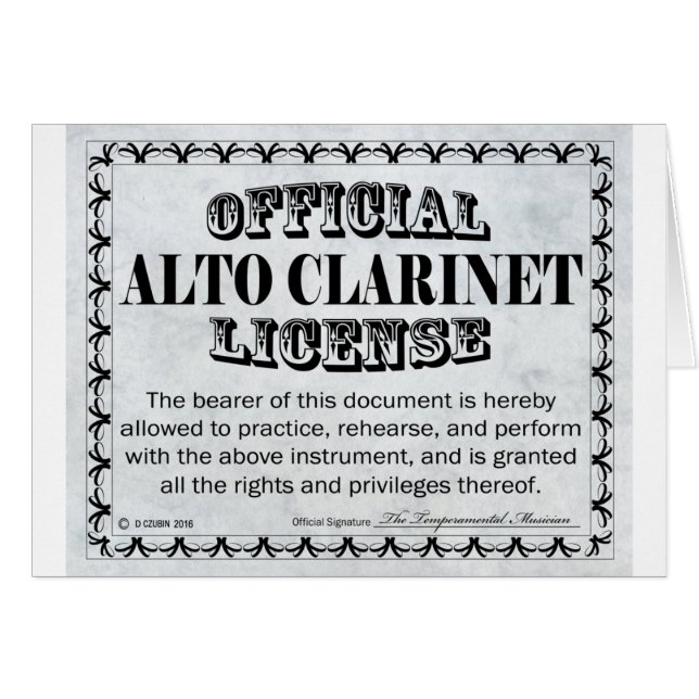 Alto Clarinet License Hälsningskort (Framsidan Horizontal)