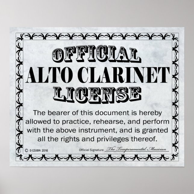 Alto Clarinet License Poster (Framsidan)