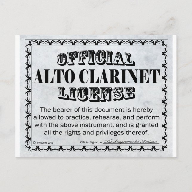 Alto Clarinet License Vykort (Framsida)