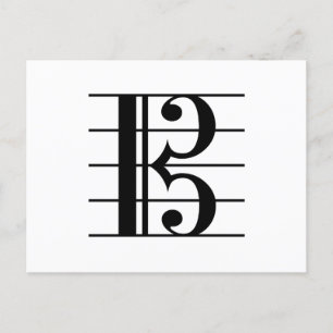Alto Clef på stab C-Clef Viola Music Black White Vykort